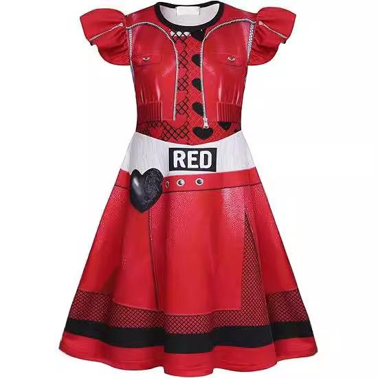 Red Queen Halloween Dress for Girls Kids Costume Role Play Outfit