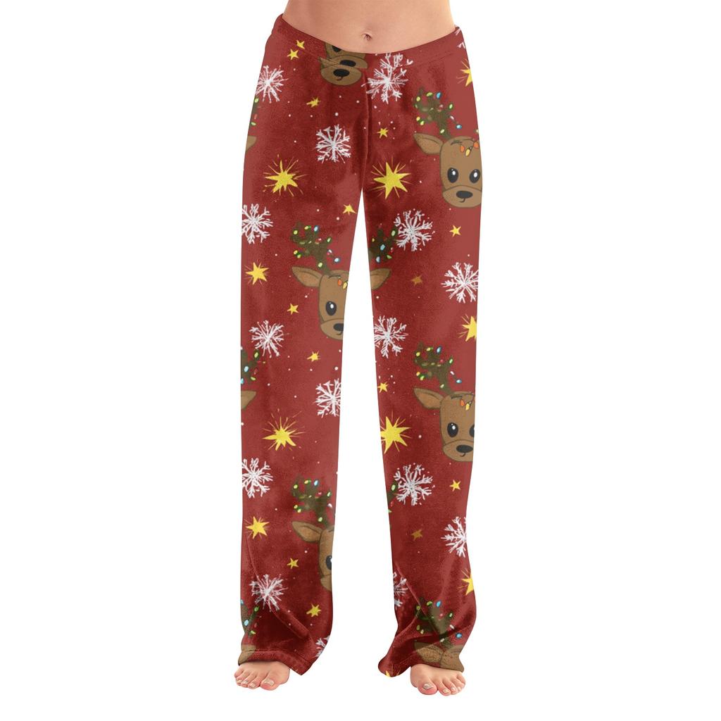 Women's Christmas Print Pants, Plush Casual Pants for Holiday Wear