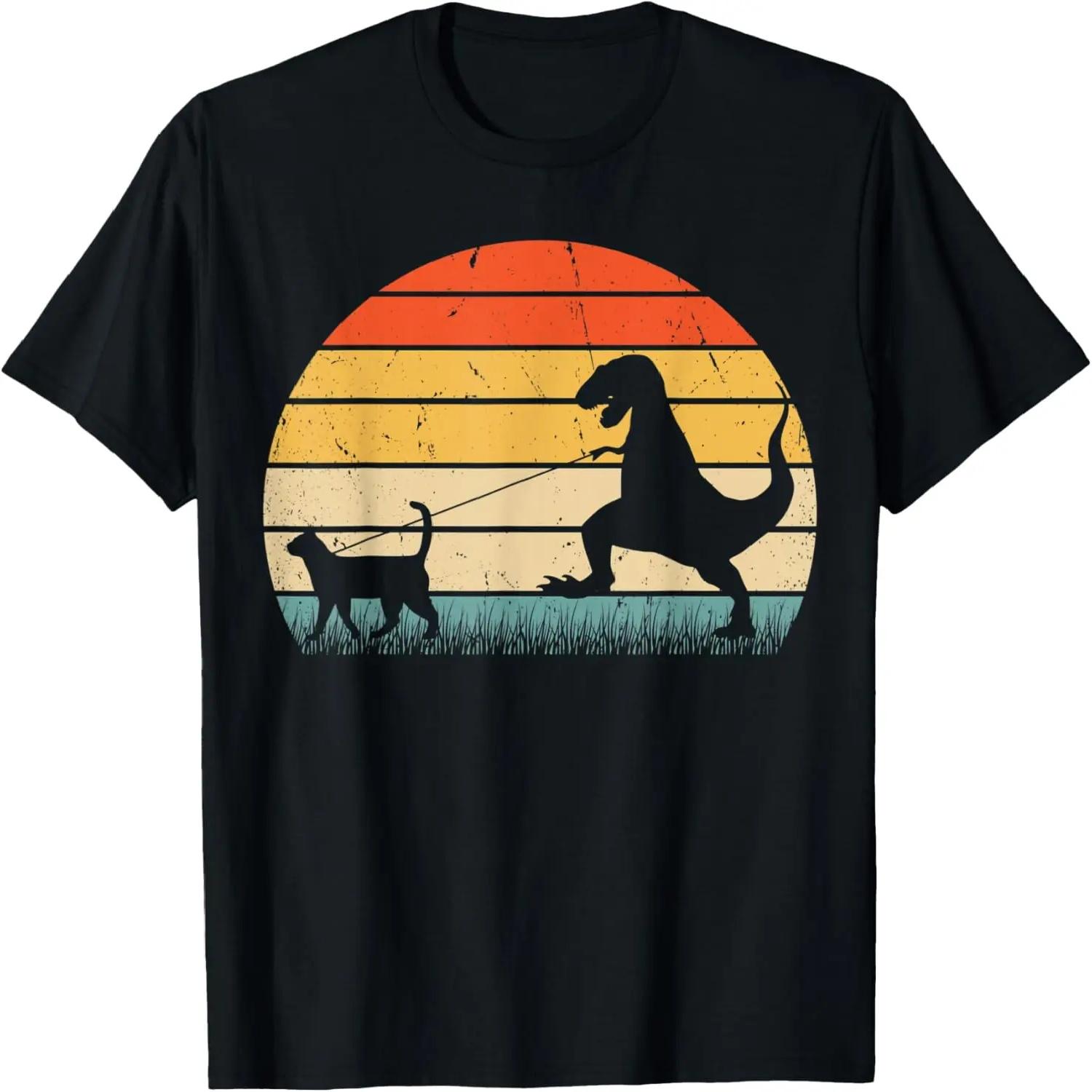 Vintage Cat Dinosaur Retro 60s 70s Style Funny Kitten Lover T-Shirt S чёрный