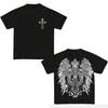 Men's Minimalist Gothic Cross Graphic Tee, Small Chest Print Casual Streetwear T-Shirt