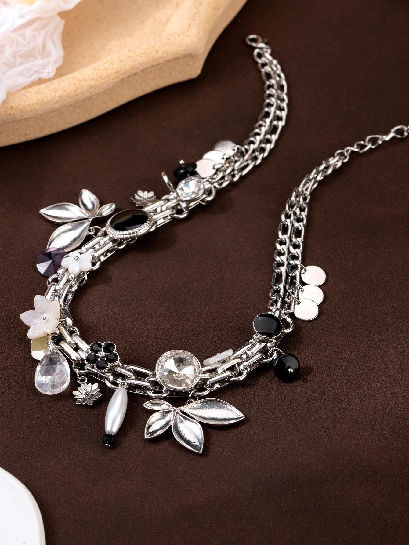 Mosaic necklace, design sense natural stone color personality original design trendy collarbone chain