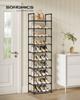 SONGMICS 10-Tier Shoe Rack, Shoe Stand, Space-Saving Shoe Storage, 45 x 28 x 173 cm, Metal Frame, Non-Woven Fabric Shelves, for Hallway, Bedroom, Grey