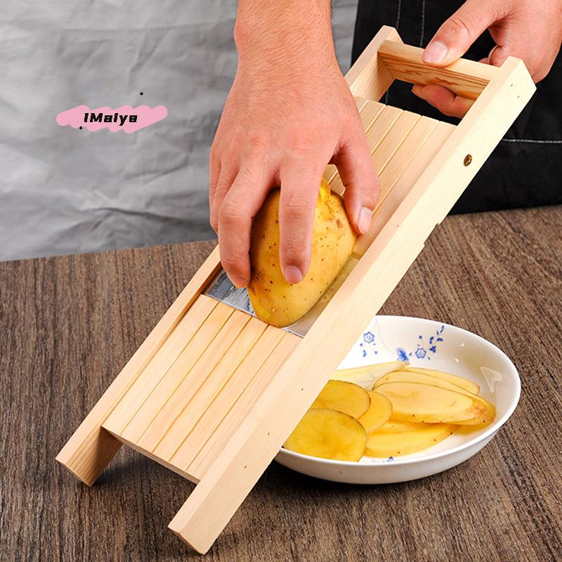 1Pc Multifunctional Wooden Vegetable Cutter with Steel Blade - Kitchen Slicer Potato Peeler Carrot Cheese Grater