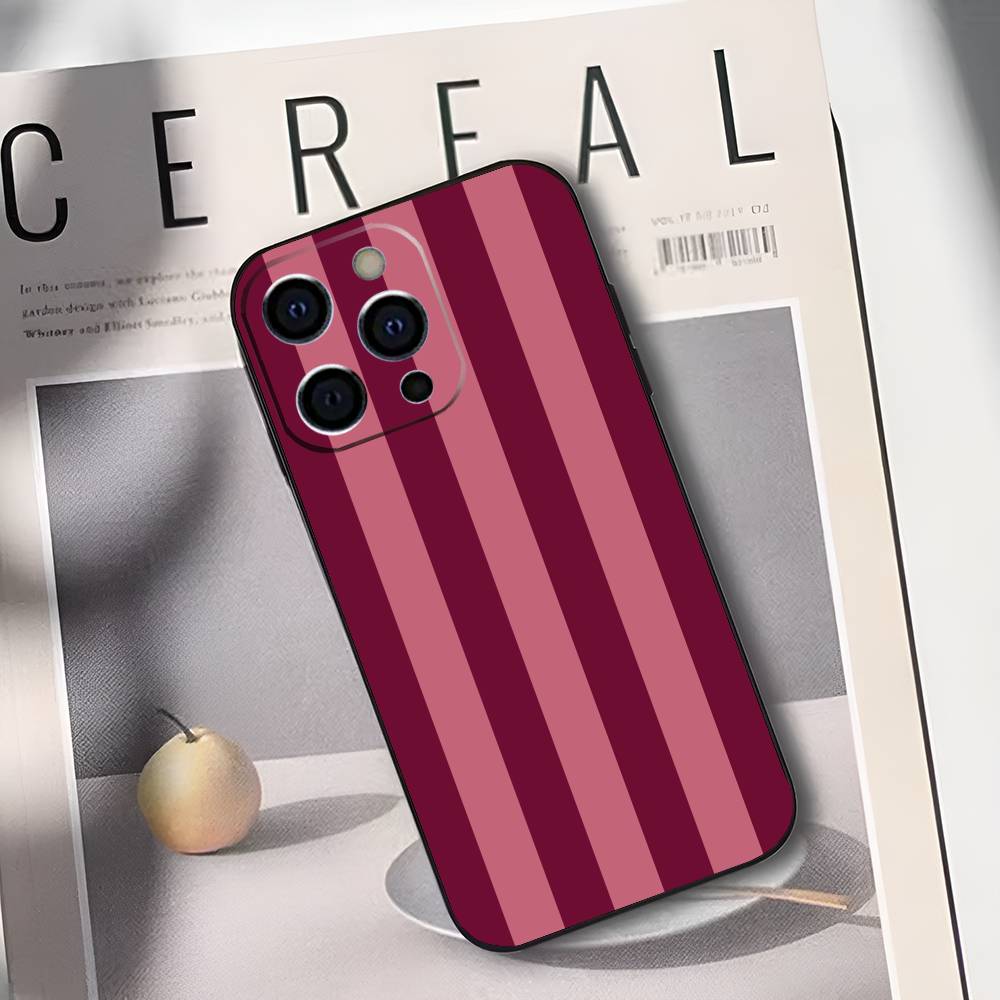 Burgundy White Stripe pattern Phone Case For iPhone 17,16,15,14,13,12,11 Plus,Pro Max,XS,Soft Black Cover