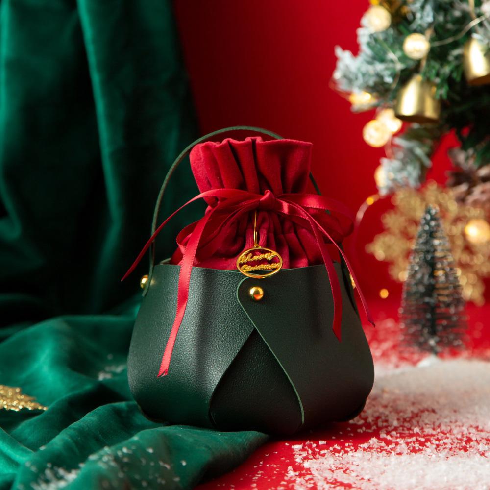 Leather Cloth Christmas Gift Bag Red Green Candy Handle Bag Christmas Tree Decorations for Home Table 2025 New Year Gift Bag