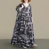 DIMANAF New 2026 Women Plus Size Spring Summer Beach Long Dress Print Black Maxi Long Sleeve Vintage Lady Loose Oversize