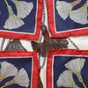 Used CELINE Scarf Silk Tassel Navy Green Red Large Vintage