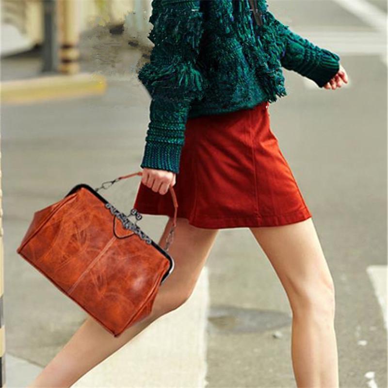 Bolsos Cruzados para Mujer de Diseño Retro Clásico Bolso de Mano de Cuero Bolso de Hombro con Clip Bolso Tote Vintage Engrosado de Moda
