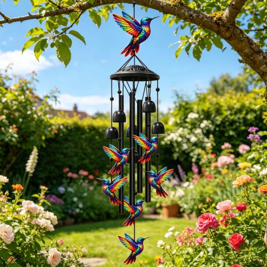 Metal Wind Chime for Outside Butterfly/Red Bird/Hummingbird Hanging Windchimes for Garden Patio Backyard Decor