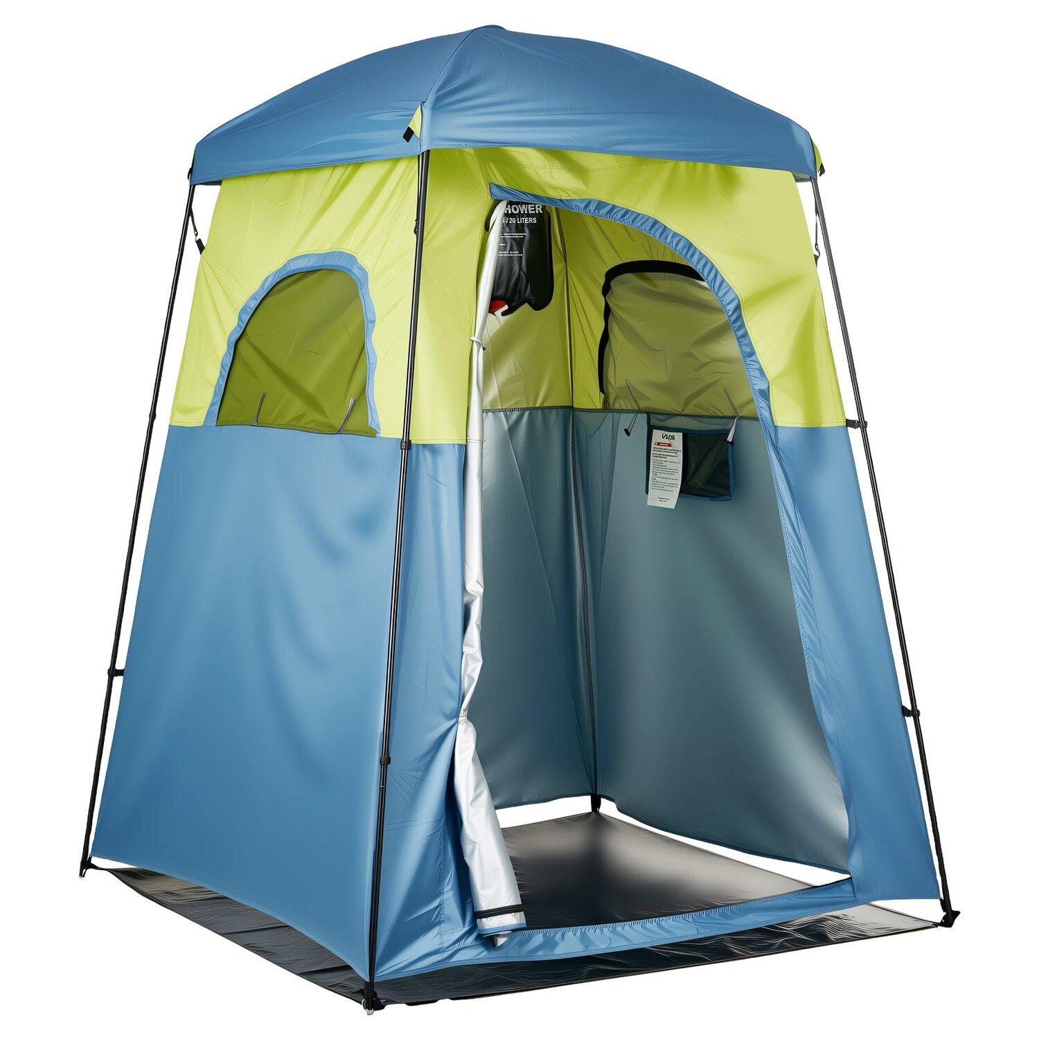 Tente de douche de camping, 1 pièce, Tente d'intimité portable, Vestiaire avec sac de douche, Piquets de sol, Cordes, Sac de transport et Poteaux de support, Oxford 150D