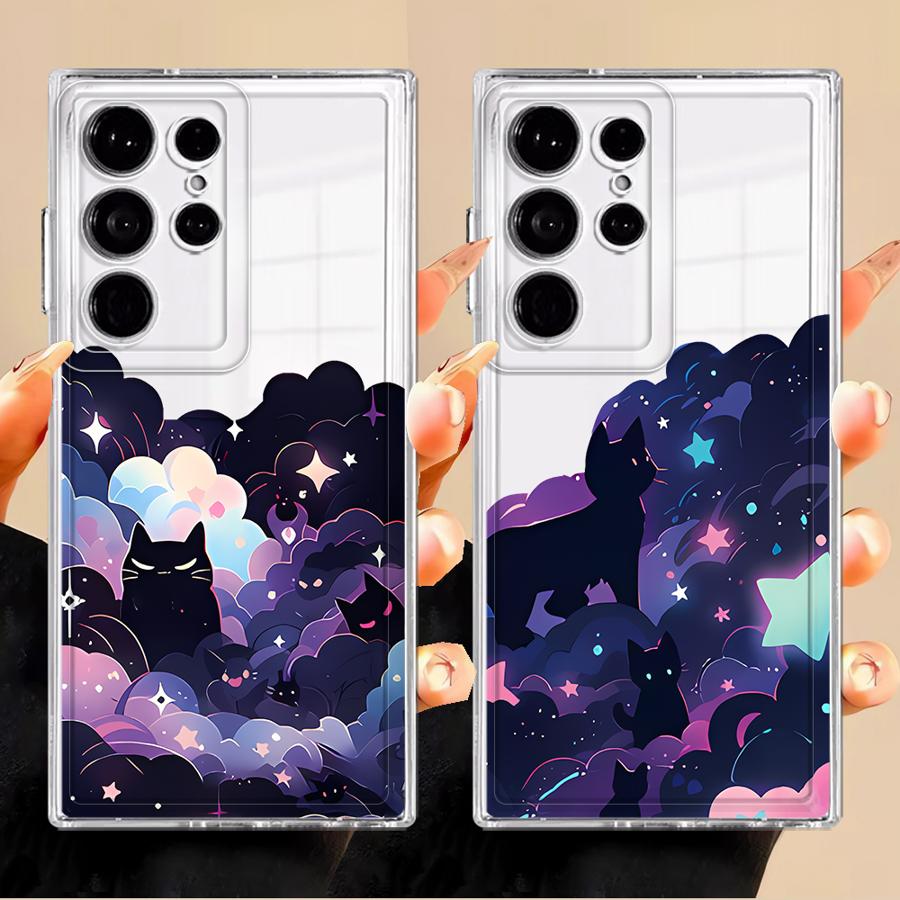 Phone Cover Case for Samsung Galaxy Note 20 Ultra 10 S23 Ultra S22 FE S26 S21 S24 S20 Plus S25 Edge Black Cat Starry Night