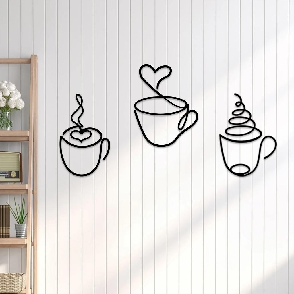 3 Pieces Set Metal Coffee Cup Wall Decor Minimalist Metal Wall Art Decor Add A Touch of Charm to Kitchen Home Wall Decorations