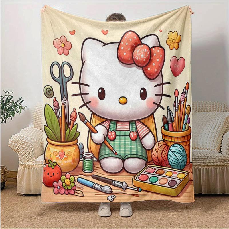 

1pc Hello Kitty s Artistic Haven Cartoon Blanket, Soft Throw for Home Decor, Gift Idea, Living Room, Travel, Camping, Car Blankets, Beach, Office Naps 130x150cm