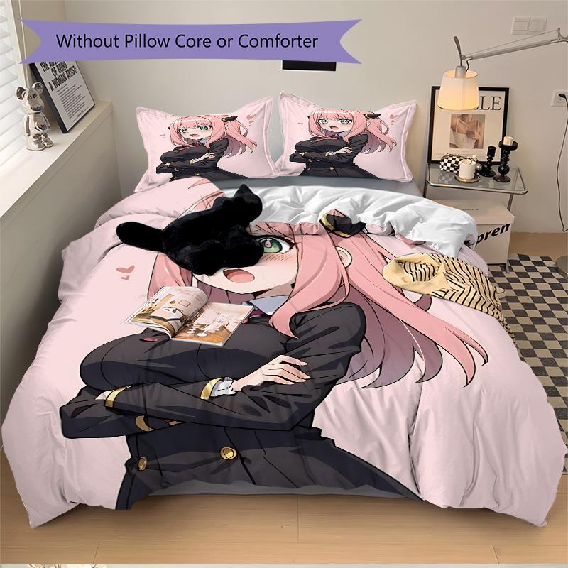 Pink Hair Anime Girl Print 3Pcs Bedding Setduvet Cover With 2 Bedropillowcase Home Birthday Gift