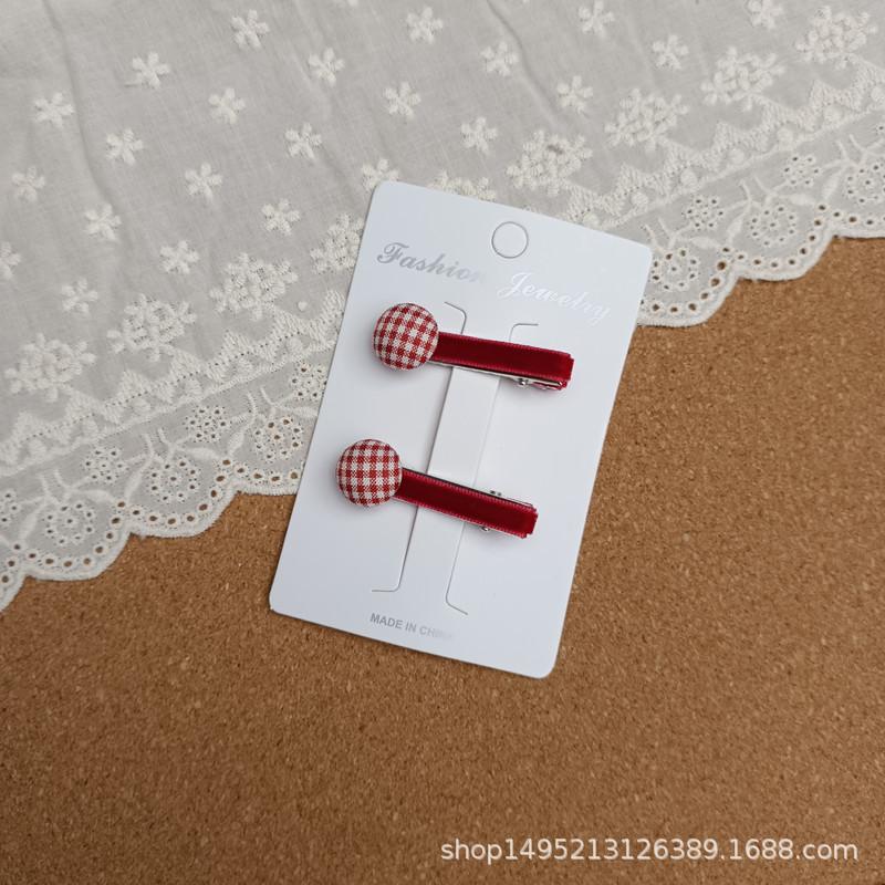 

Sweet Cute Children Little Girl Hairpin Red Plaid Round Buckle Small Pair of Clips Edge Clip Bangs Clip Duck Bill Clip красный