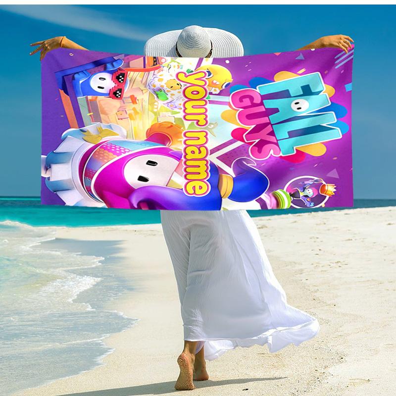 Personalized customized proof beach towel with Game Fall Guys pattern - soft, absorbent,quick-drying,perfect