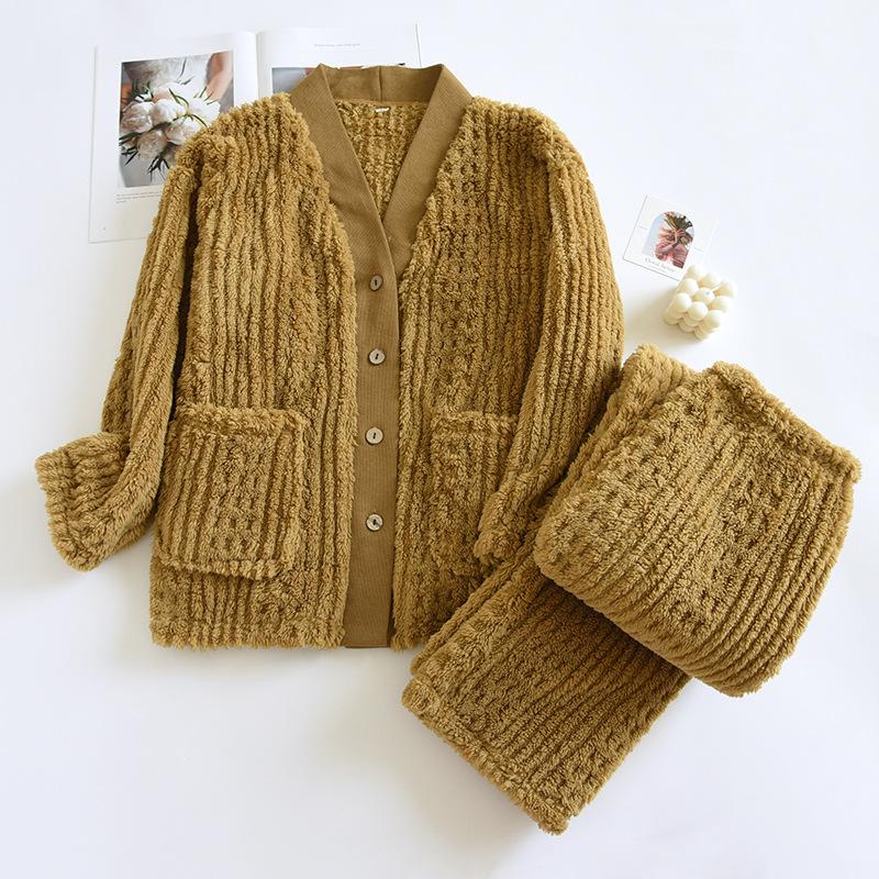 

Осень и зима Новые женские фланелевые пижамы с длинными рукавами, брюки из двух частей, плотные, теплые, милые, мягкие, свободные, домашний комплект для женщин XL