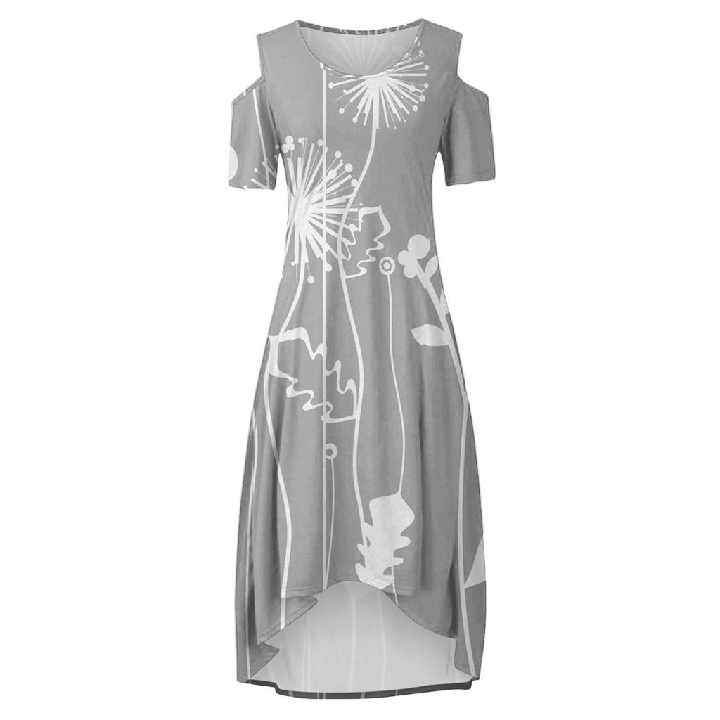 Women's Large Size Short Sleeve Fashion Print Round Neck Strapless Irregular Hem Dress