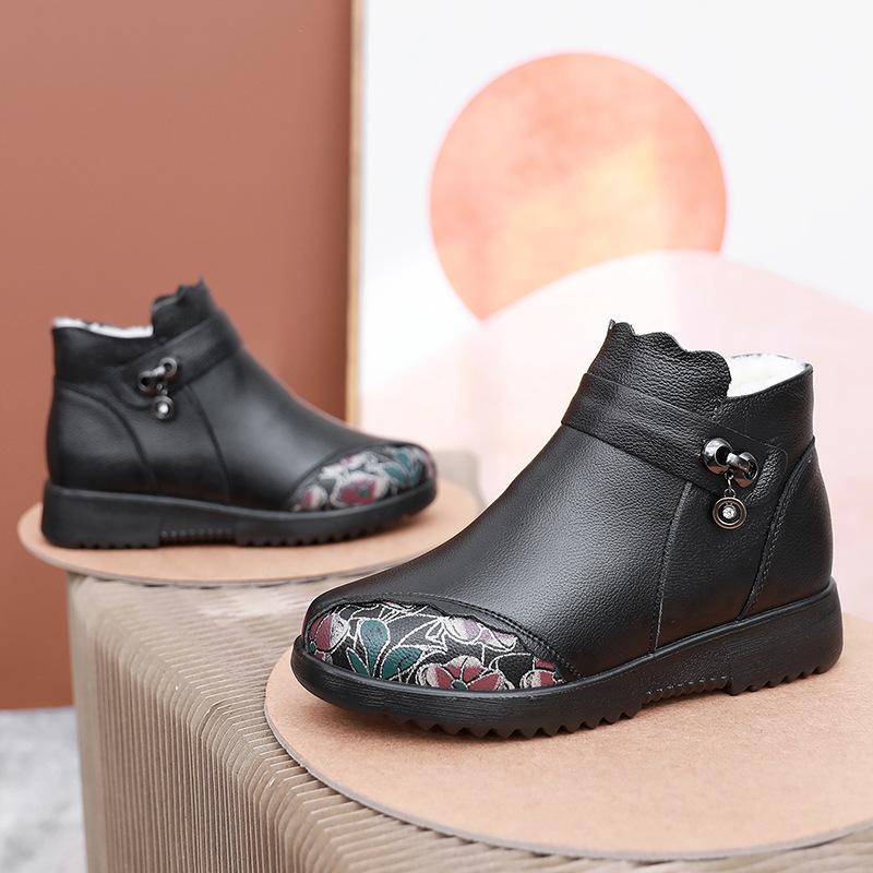 Dámské boty, kotníkové boty s kulatou špičkou a měkkou podrážkou a bavlněné boty pro seniory