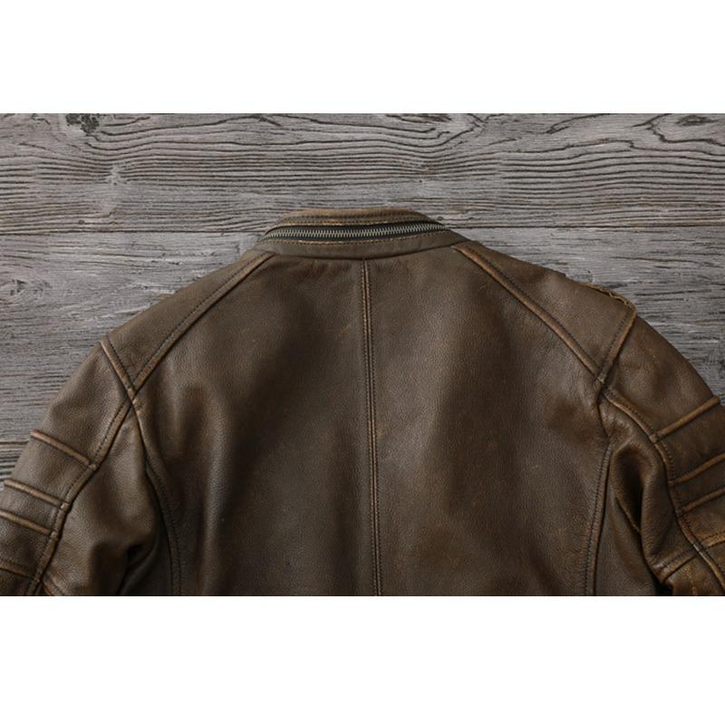 Chinese Size Men Leather Jacket Style Brown Genuine Cowhide Coat Soft Slim Fit Spring Vintage