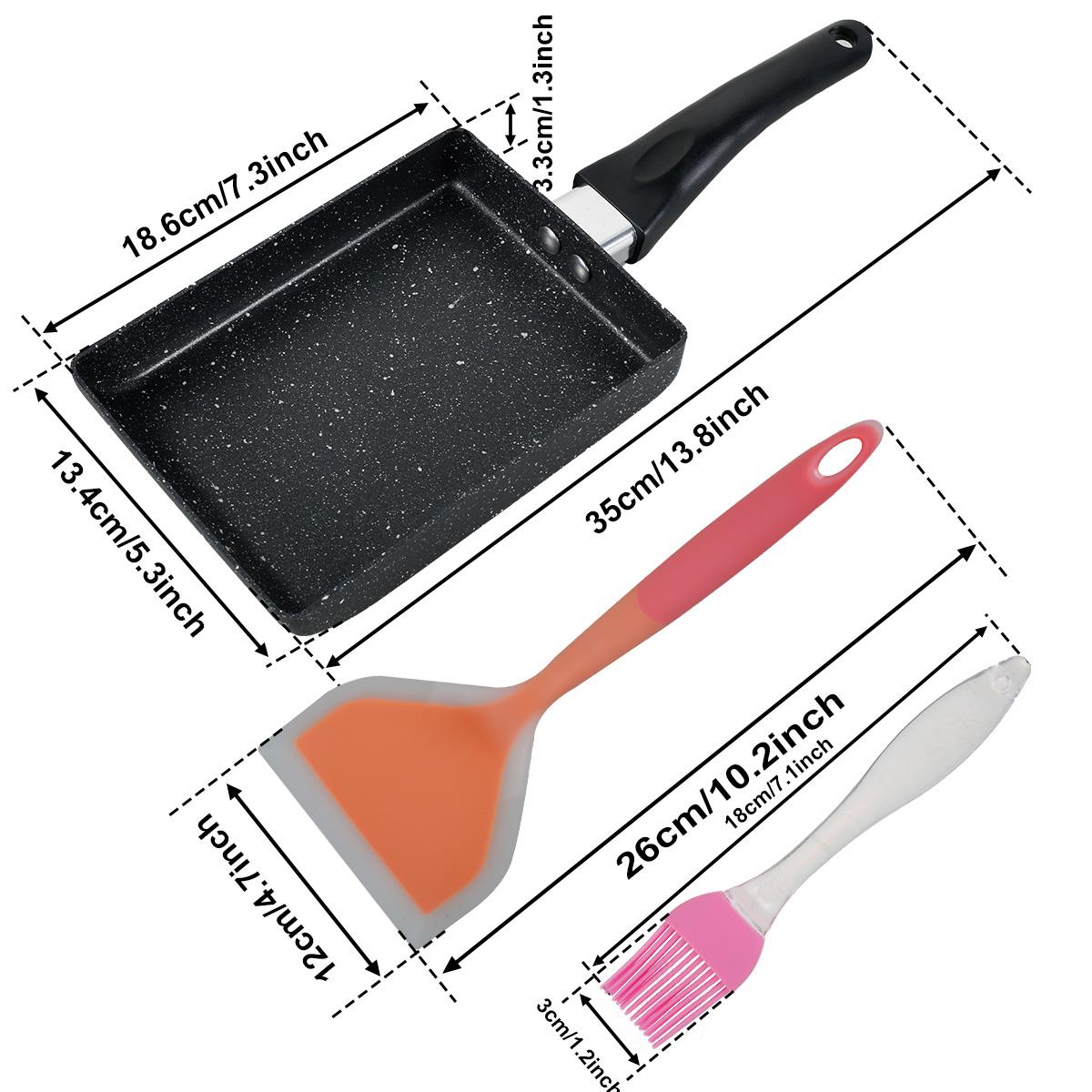 

Tamagoyaki Pan with Silicone Spatula and Oil Brush 7.3×5.3inch Non-Stick Japanese Omelette Pan Premium Rectangle Frying Pan