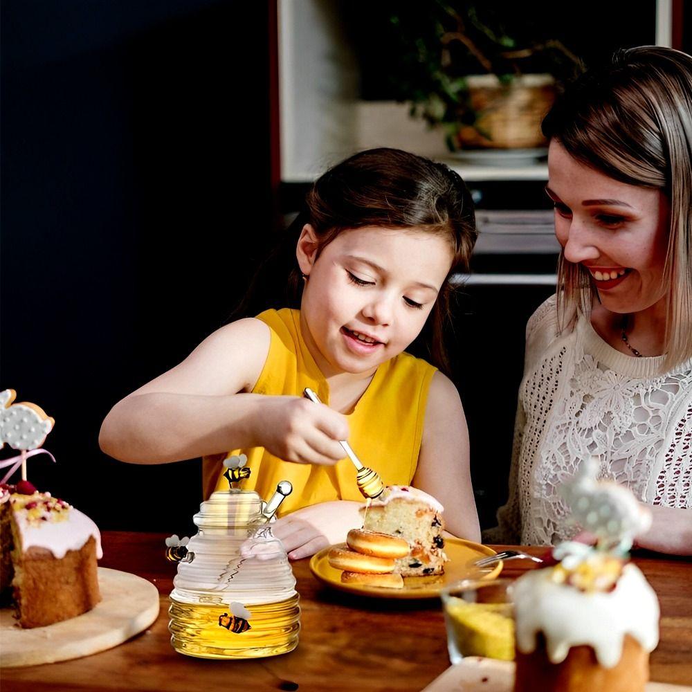 Transparent Bee Jar Tapered Jar Large Honey Bottle Glass Stirring Rod Honeycomb Tank  Honey Pot Jar