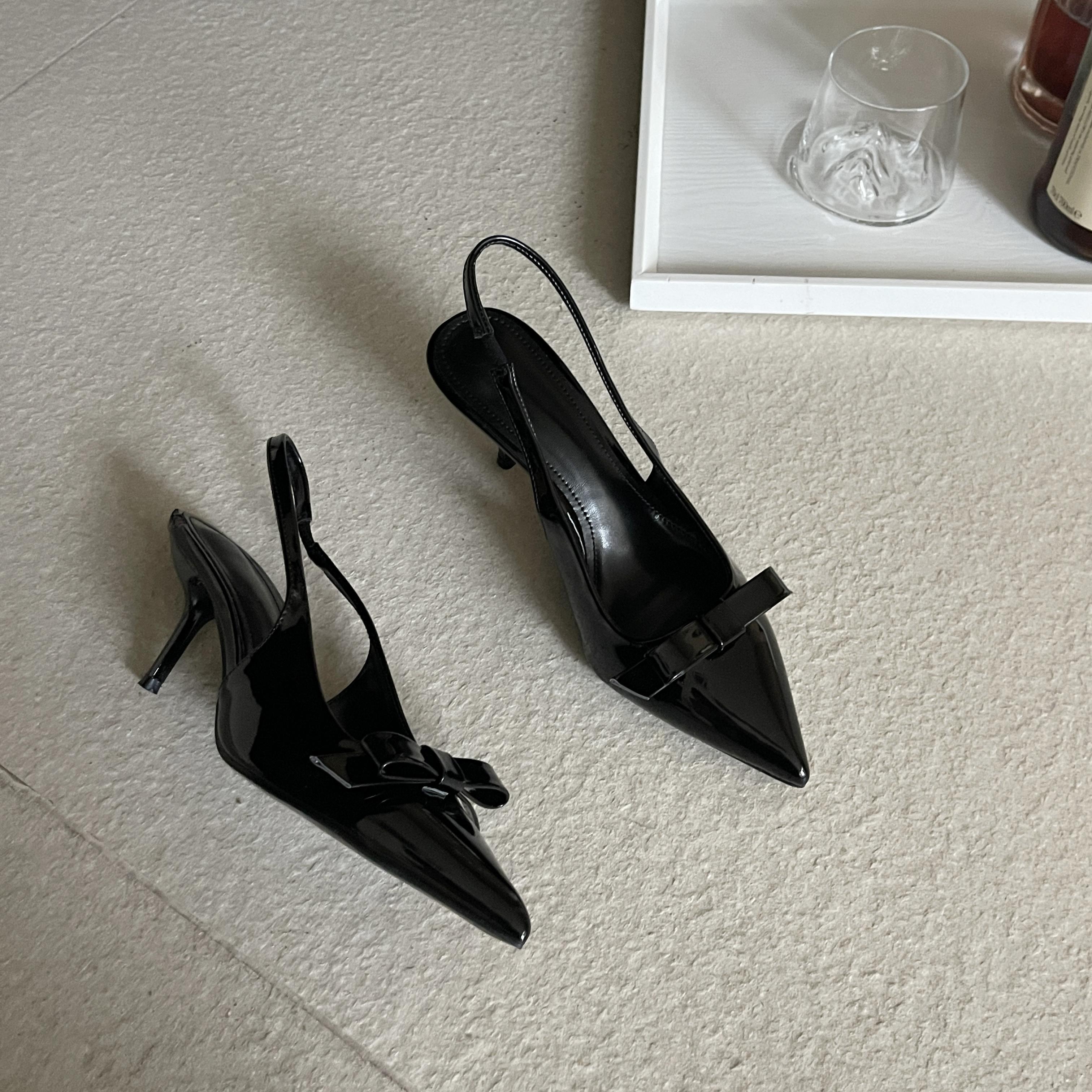 

Летние женские туфли-лодочки, модные, с острым носком, с мелким бантом, из лакированной кожи, женские босоножки на высоком каблуке, праздничная обувь 35