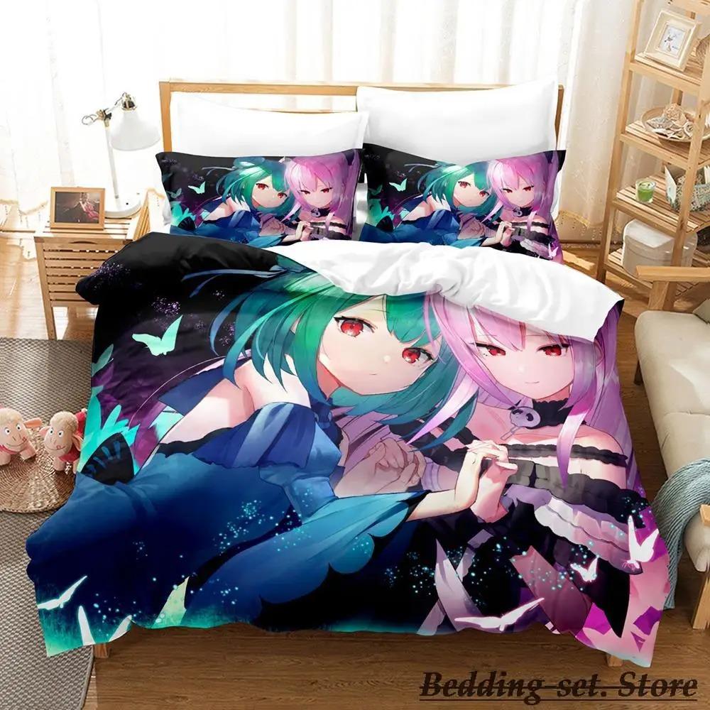 Vtuber Hololive Uruha Rushia Bettwäsche-Set, Cartoon-Anime, dreiteiliges Set, für Erwachsene und Kinder, Schlafzimmer, Bettbezug-Sets, 3D, Kawaii, süße Mädchen