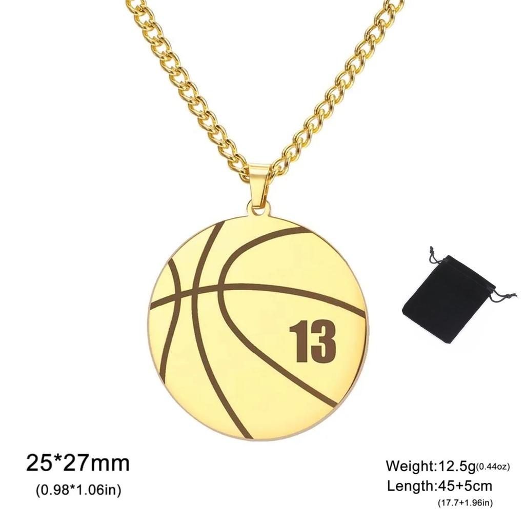 Customized Name Number Basketball Necklace Stainless Steel Personalized Carving Number Name Punk Neck Chain Valentine's Day Gift
