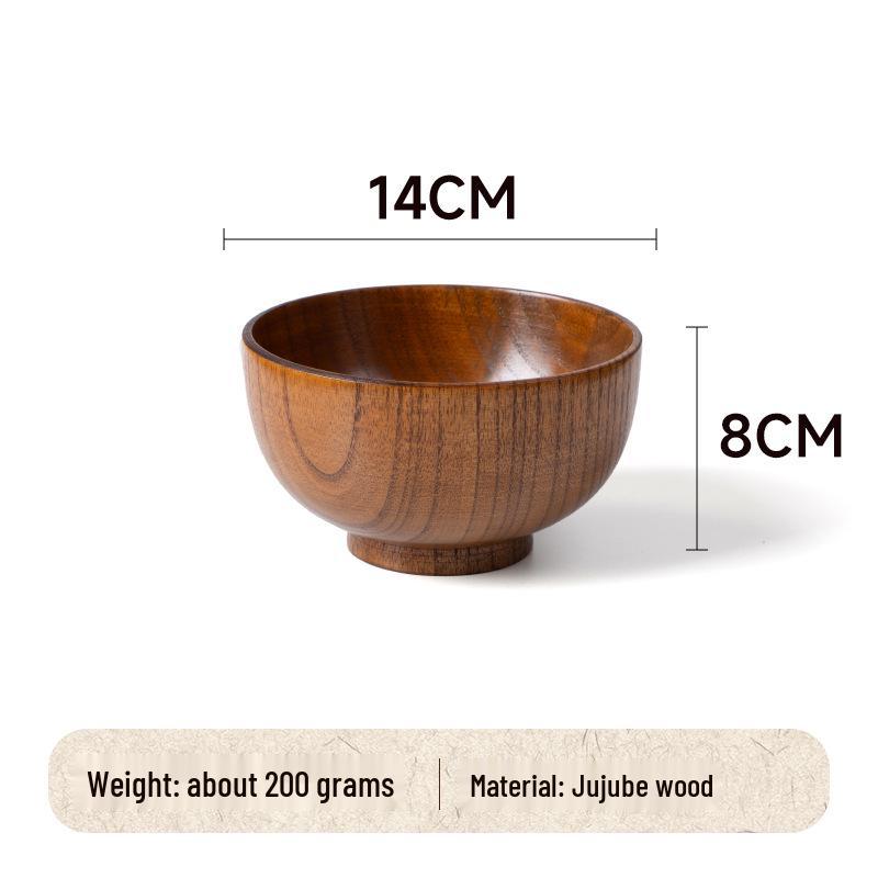 Natural Solid Wood Anti-Scald Jujube Bowl - Chinese Style Children's Rice & Noodle Bowl