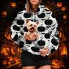Dámská módní mikina s kapucí a potiskem na Halloween s kapsou na mazlíčka, ležérní mikina