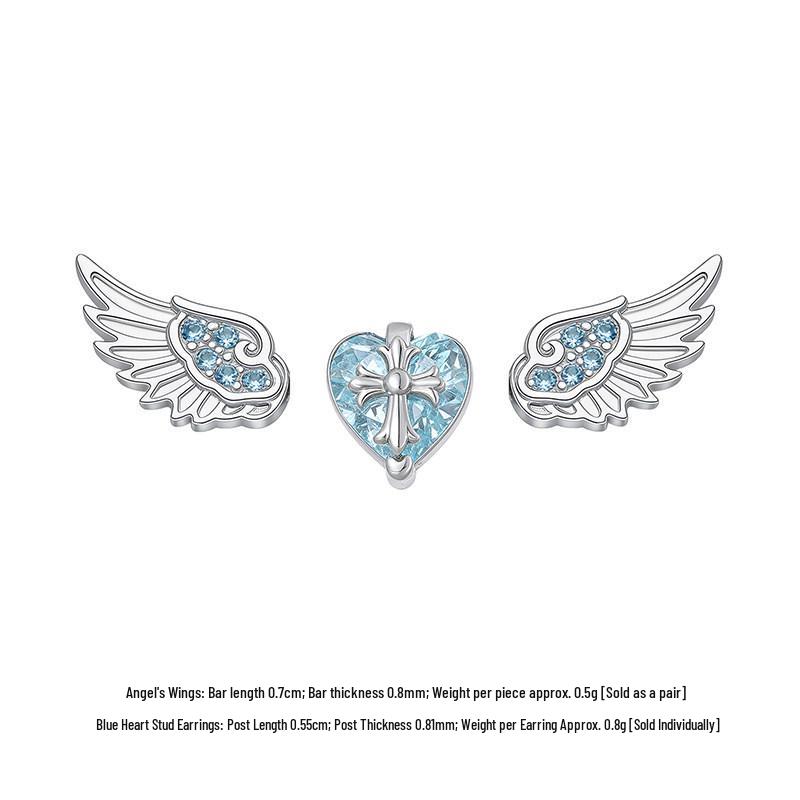 Crushed Ice Blue Winged Titanium Zirconia Stud Earrings - Unisex Cartilage Jewelry
