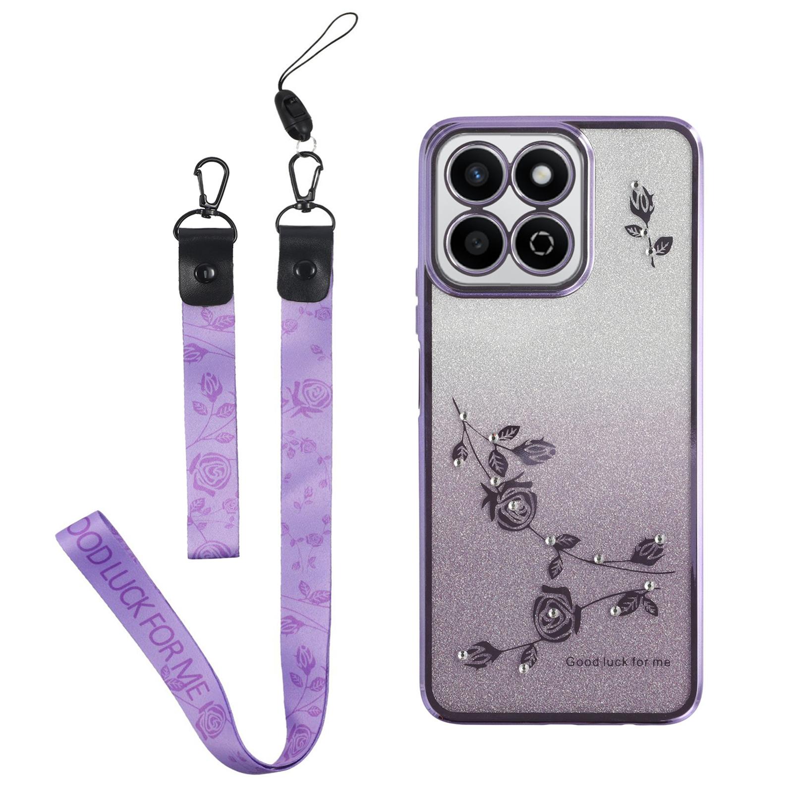 

KADEM For Honor Play 60 Plus 5G Case Flower Pattern TPU Gradient Phone Cover with Lanyards Purple