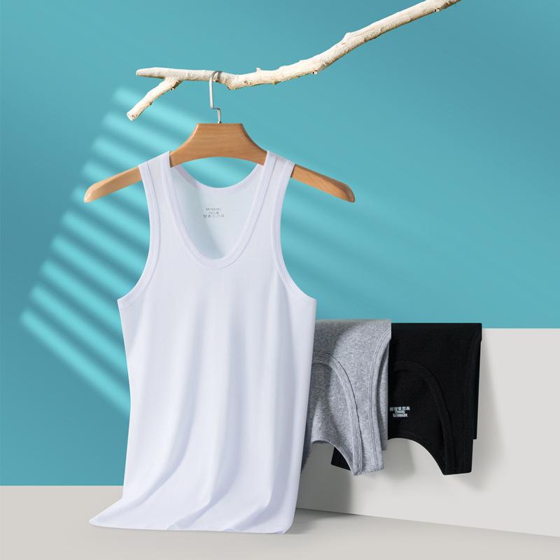 Spring and Summer Men's Cotton Vest Shoulders Sports Fitness Sweatshirt Quick-drying Sleeveless T-shirt Men's Bottom Shirt Solid Colour Tops