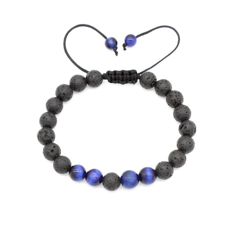 Tiger Eye & Turquoise Bracelet Set - Adjustable Woven Lava Stone Design
