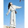 Womens Gray Casual 2-Piece Set 2026 Korean Style Hooded Cropped Sweatshirt Wide-Leg Pants