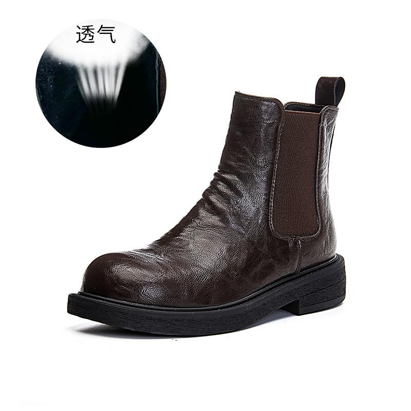 Leather Chelsea boots women's autumn and winter new pleated Martin boots women's retro casual short boots versatile boots women