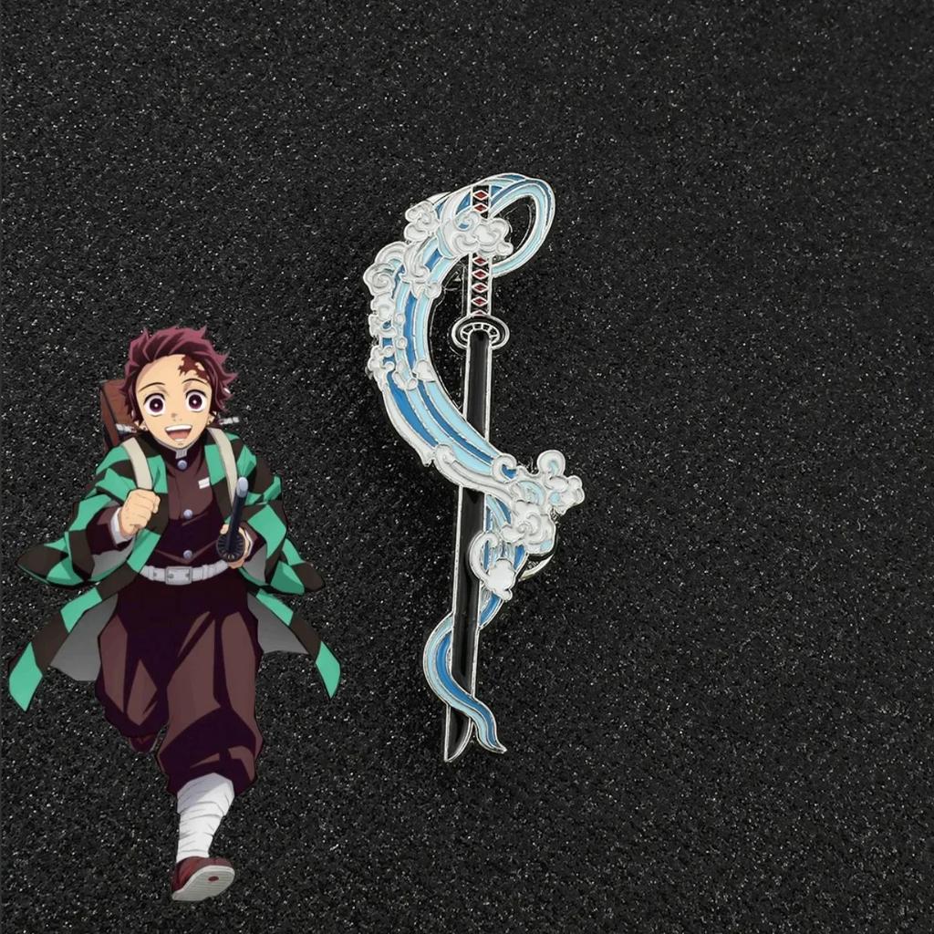 Metal Demon Slayer Pins Kimetsu No Yaiba Katana Badge Shinobu Brooches Tanjirou Sword Enamel Backpack Pin Anime Accessories Gift
