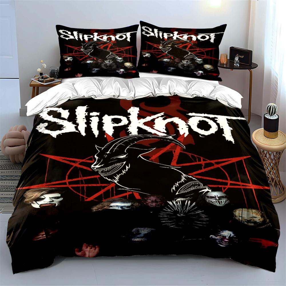 Set Lenzuola Nere a Tema Band Slipknot Set Lenzuola (1 copripiumino, 2 federe, piumino non incluso)