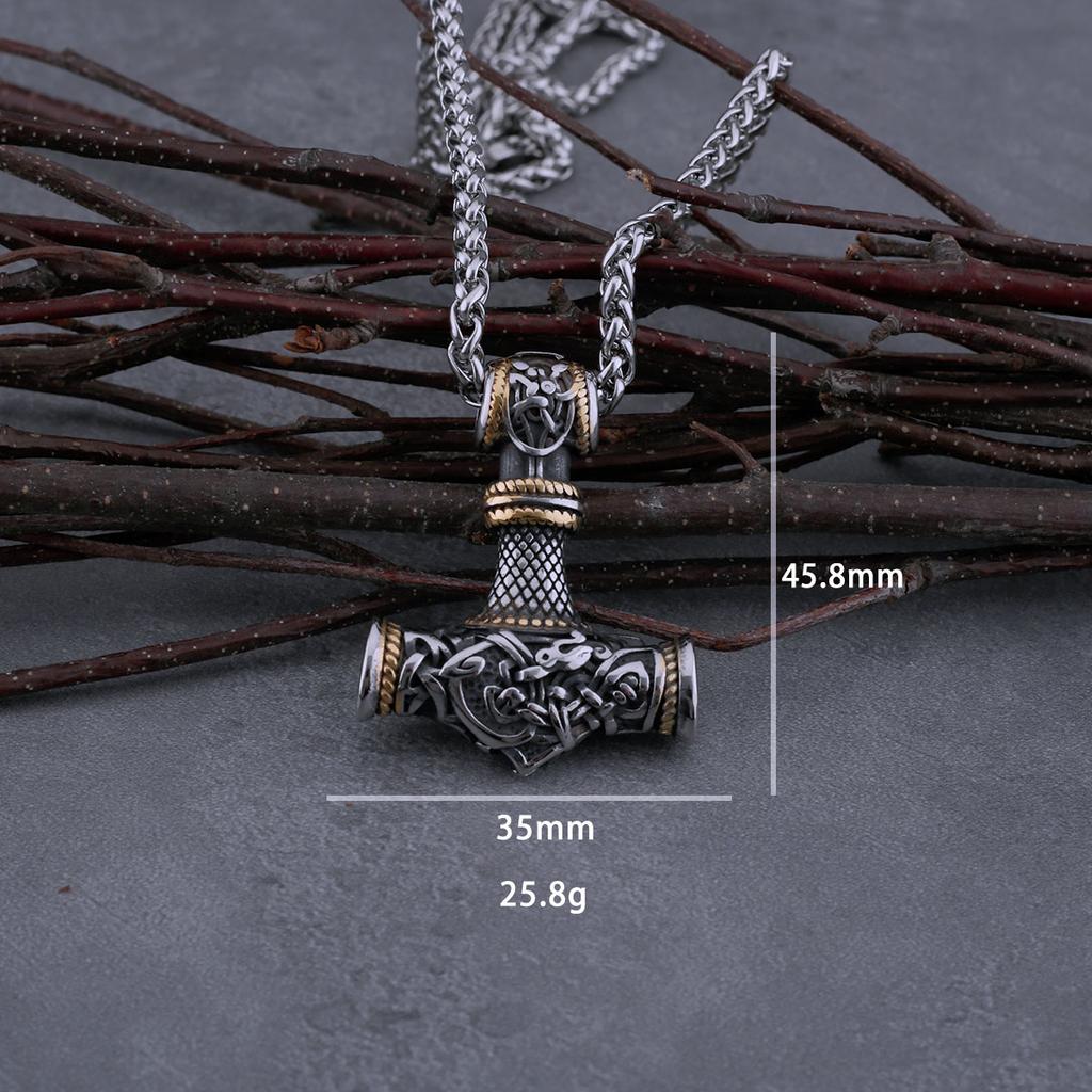 Rustfritt Stål Viking Vintage Tors Hammer Halskjede Menn Punk Biker Amulett Anheng Herresmykker Gave til Kjæreste