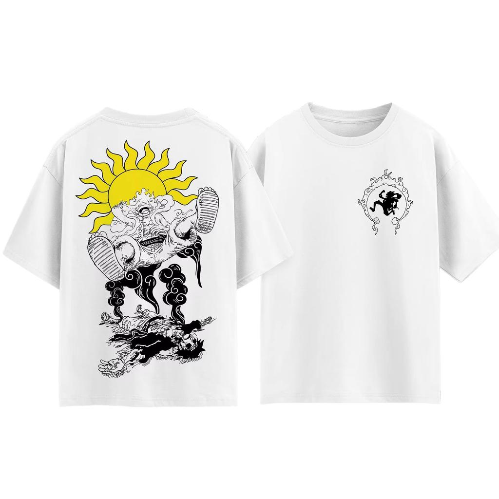 Hot Sale Anime One Piece Nika Luffy Printed T-shirt Men Women Hip Hop Streetwear Oversized T-shirt Casual Loose Short Sleeve Crew Neck Summer Tops
