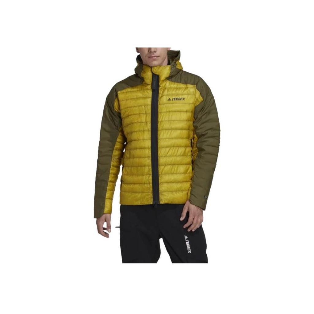 Adidas Colorblock Letter Logo Print Quilted Zip Hoodie Jacket Men Outerwear Pulse-Olive HH9215