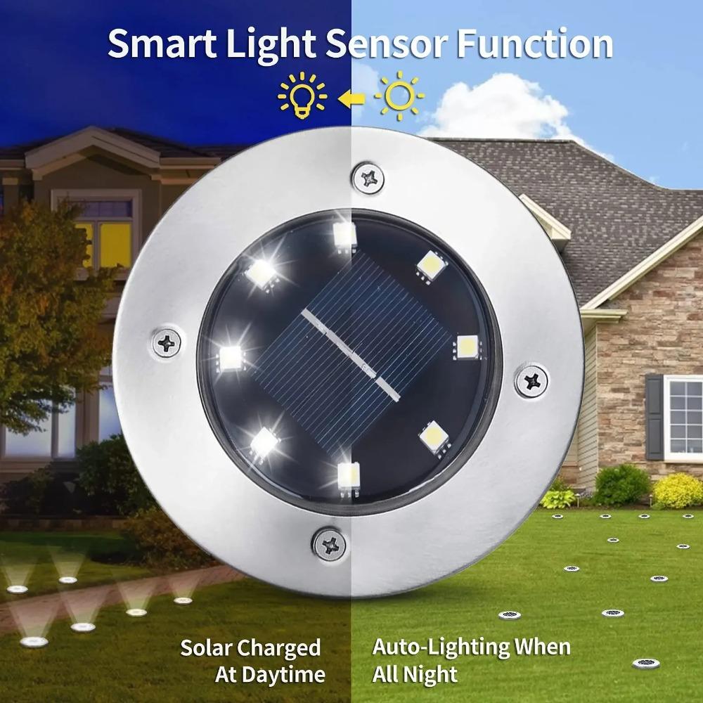 1/4pcs/8pcs Outdoor Solar Lights Buried Garden Decor 8/16LED Lamp Sunlight Power Disk Light Underground Yard Lawn Spotlight
