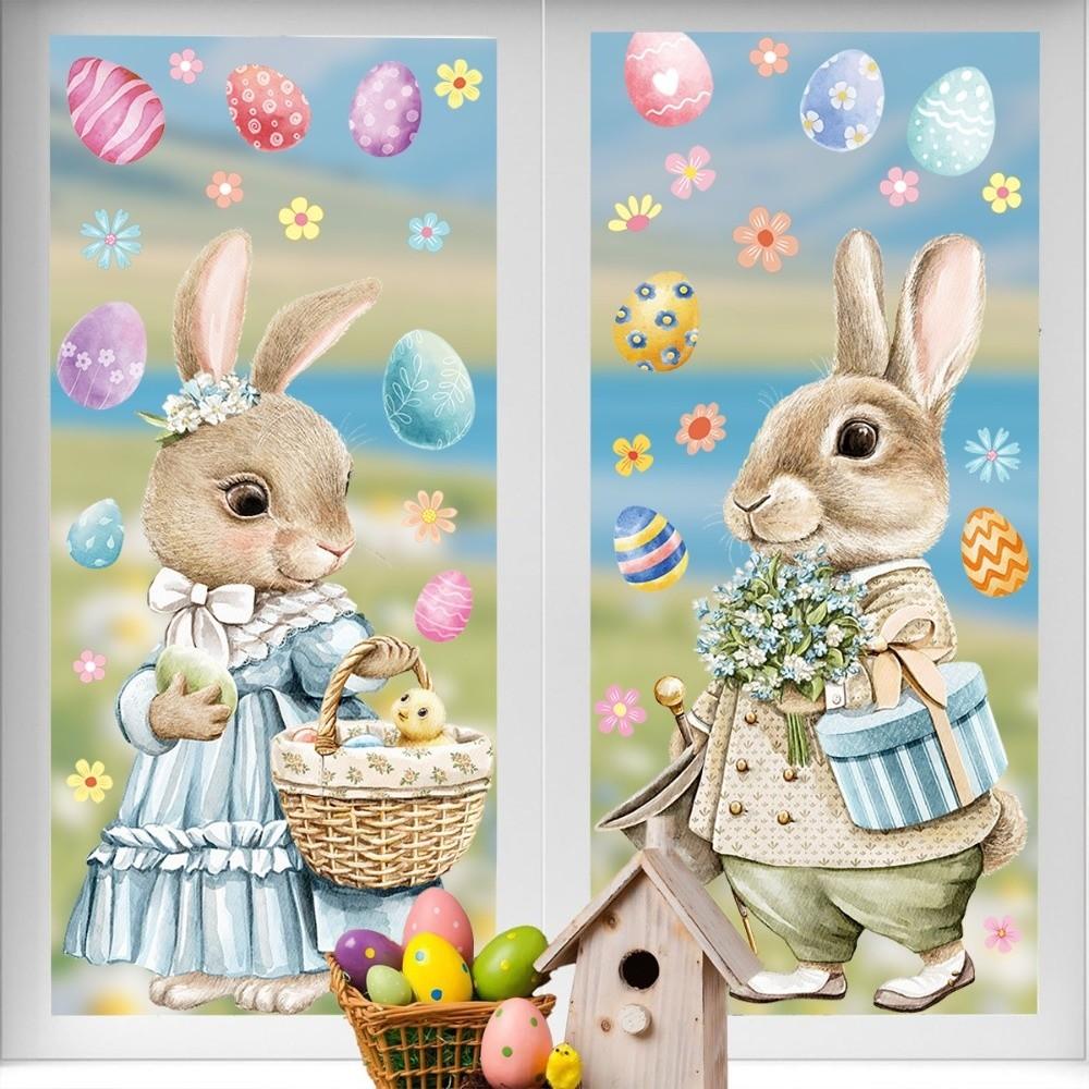 Cartoon Rabbit Easter Window Door Stickers PVC Happy Easter Bunny Decal  Ester Decorations