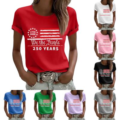 Women's Casual Printed T-Shirt Round Neck Pullover Short Sleeve Top