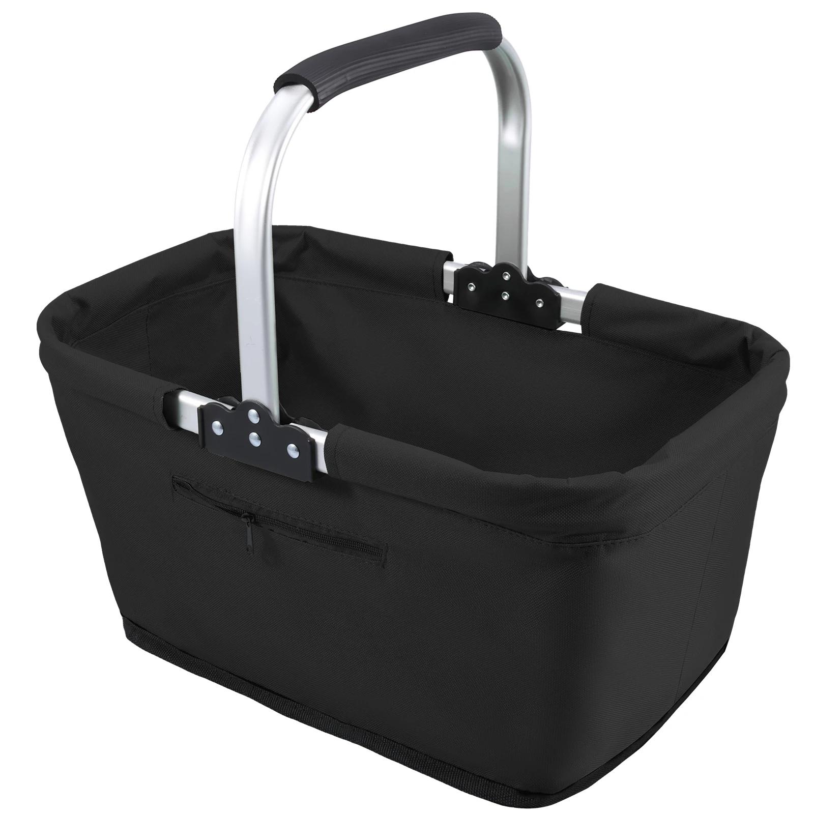 

23L Portable Outdoor Picnic Basket 600D Oxford Cloth Home Toiletry Storage Collapsible Shopping Basket for Travel Picnic Shoppin чорний