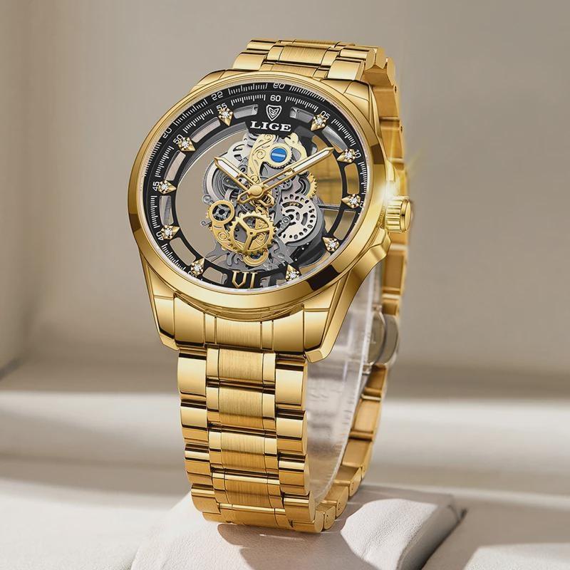 Men Watch Skeleton Quartz Wristwatch Gold Skeleton Retro Man Watch Top Brand Luxury Clock Mens Watches