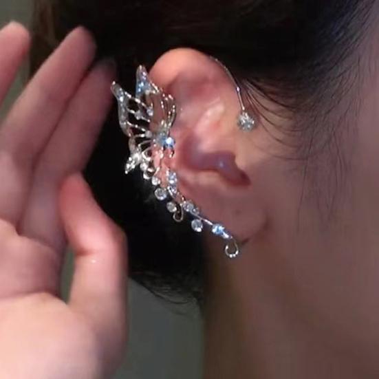 1 Pair Women Prom Ear Cuffs Non-pierced Ear Clips Butterfly Wings Rhinestone Earrings Anti-slip Lightweight