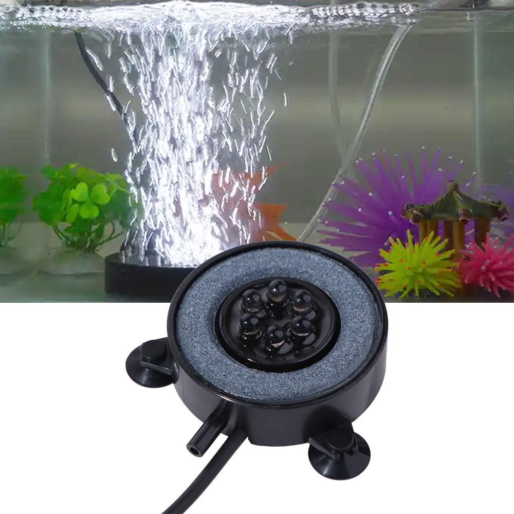 Convenient LED Fish Tank Light Round Waterproof Air Stone Disk Lamp Multi-color Plastic Aquarium Light Aquarium