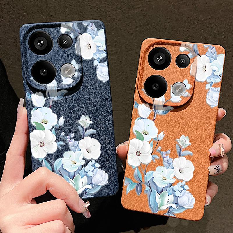 Wstrząsoodporne miękkie etui na telefon z kwiatowym nadrukiem dla Xiaomi 13T Pro Poco X7 X6 M6 Redmi 13C Note 14 13 Pro 12 11 Slim TPU Tekstura skóry Matowa osłona zderzaka